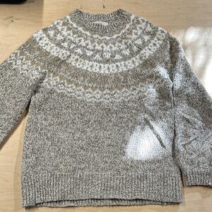 LOFT Cream and Gray Crewneck Sweater